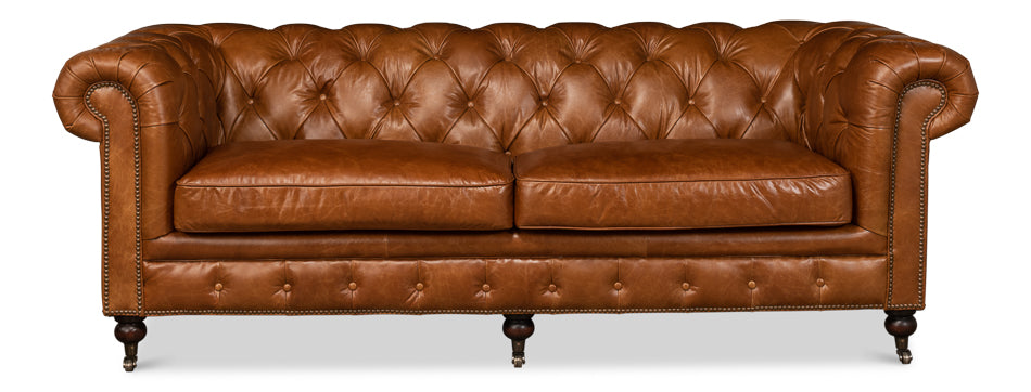 Tufted English Club Sofa, Cuba Brown by Sarreid Ltd - view 2