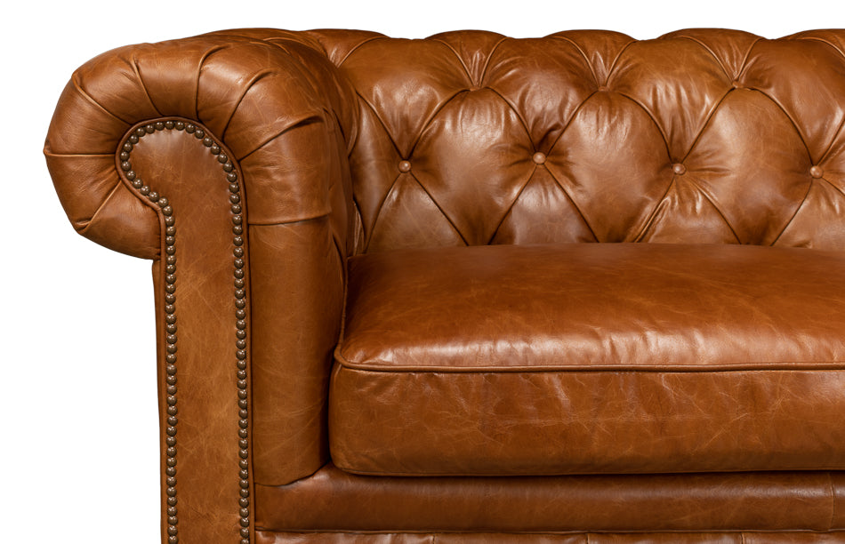 Tufted English Club Sofa, Cuba Brown by Sarreid Ltd - view 7