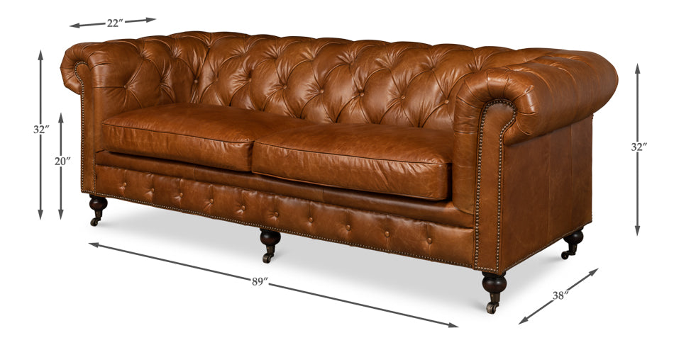 Tufted English Club Sofa, Cuba Brown by Sarreid Ltd - view 5