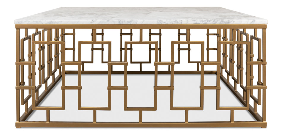 Brass Gate Cocktail Table W/ Wht Marble by Sarreid Ltd - view 8