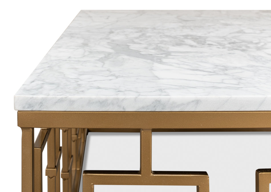 Brass Gate Cocktail Table W/ Wht Marble by Sarreid Ltd - view 9