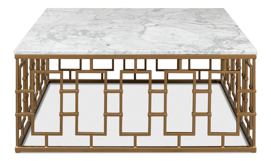Brass Gate Cocktail Table W/ Wht Marble by Sarreid Ltd - view 2