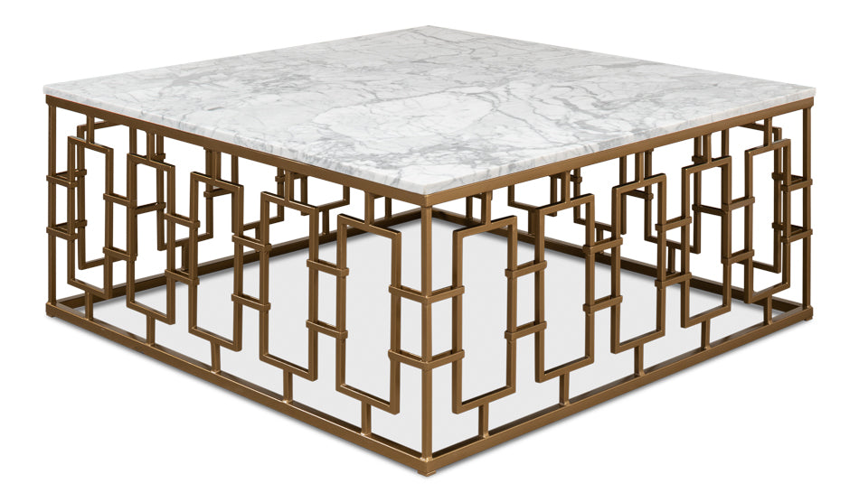 Brass Gate Cocktail Table W/ Wht Marble by Sarreid Ltd - view 3