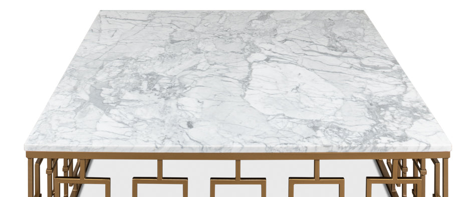 Brass Gate Cocktail Table W/ Wht Marble by Sarreid Ltd - view 4