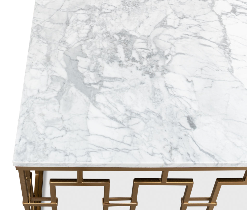 Brass Gate Cocktail Table W/ Wht Marble by Sarreid Ltd - view 6