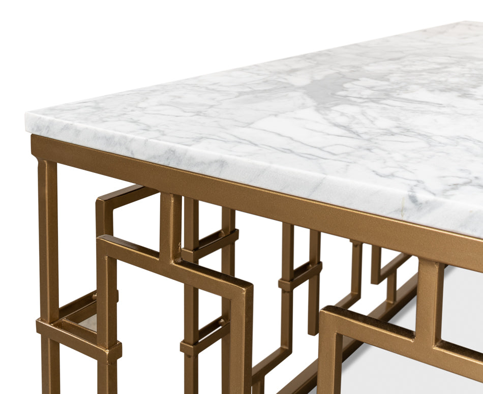 Brass Gate Cocktail Table W/ Wht Marble by Sarreid Ltd - view 7