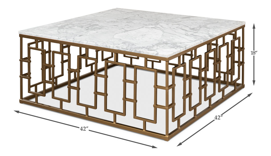 Brass Gate Cocktail Table W/ Wht Marble by Sarreid Ltd - view 5