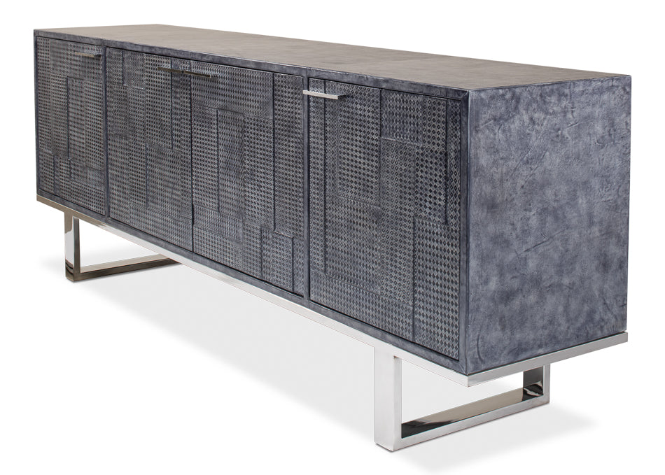Bronzini Credenza, Embossed Blue/Grey by Sarreid Ltd - view 9