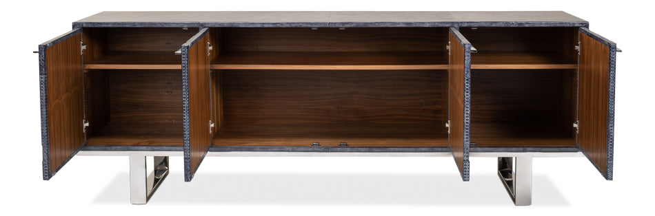 Bronzini Credenza, Embossed Blue/Grey by Sarreid Ltd - view 3