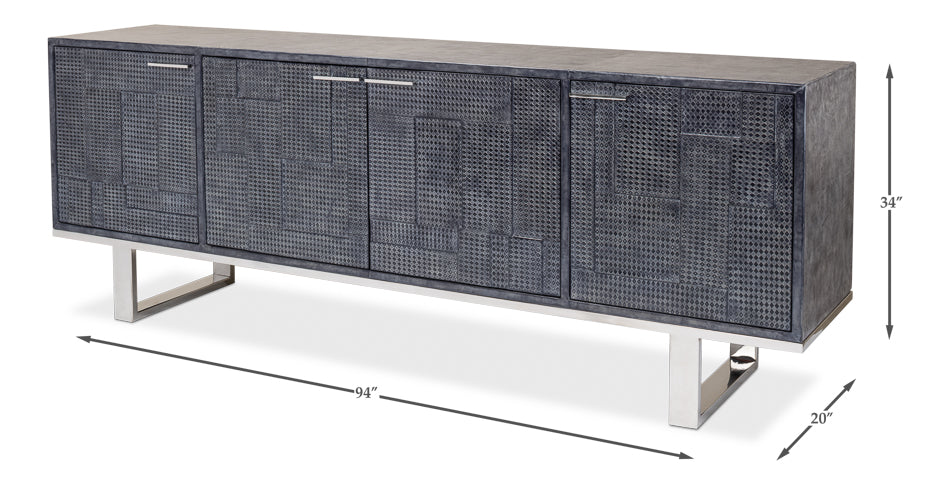Bronzini Credenza, Embossed Blue/Grey by Sarreid Ltd - view 6