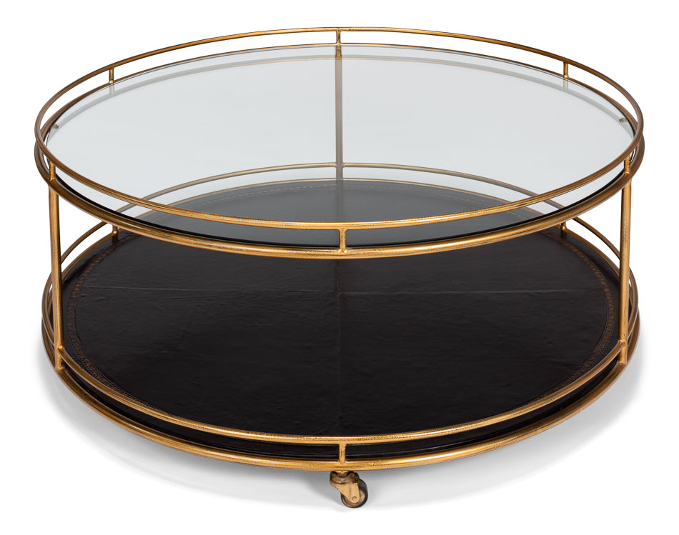 Trolley Round Cocktail Table by Sarreid Ltd - view 4