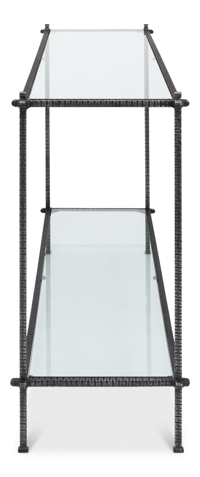 Hand Chased Iron Console Tble, Glass Top by Sarreid Ltd - view 8