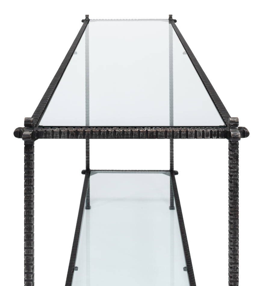 Hand Chased Iron Console Tble, Glass Top by Sarreid Ltd - view 9