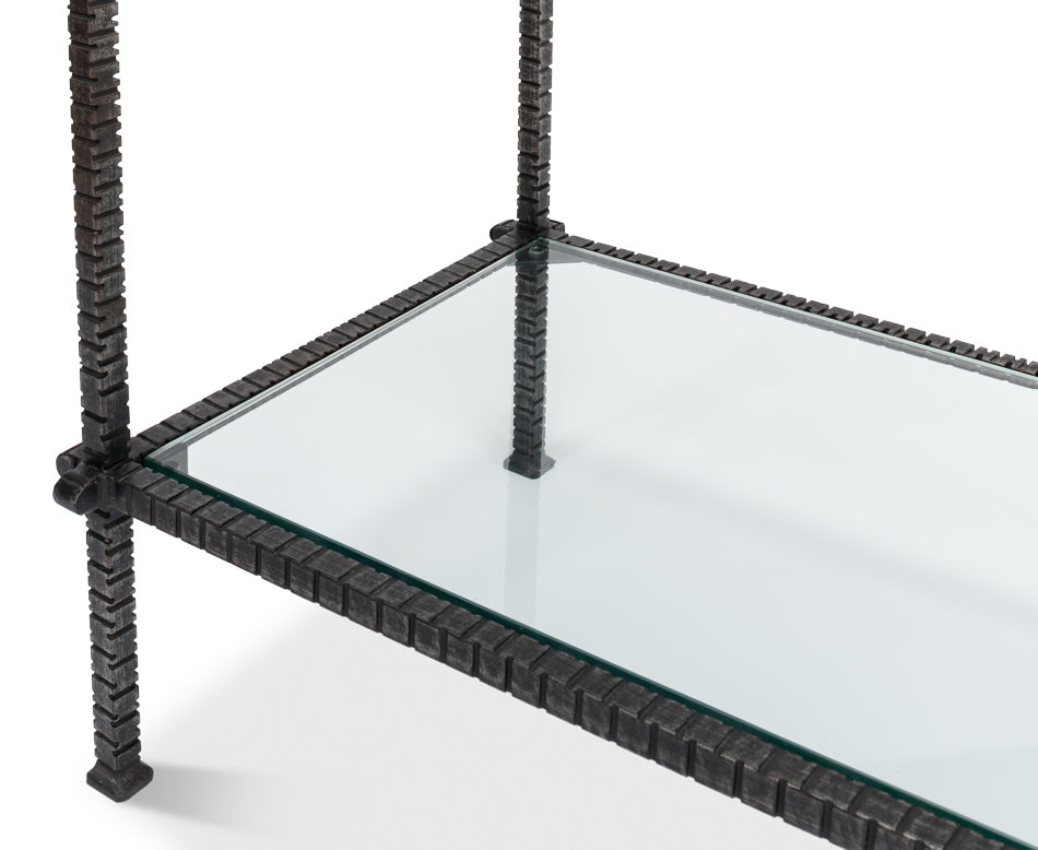 Hand Chased Iron Console Tble, Glass Top by Sarreid Ltd - view 10