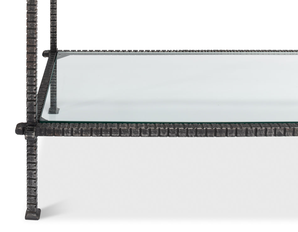 Hand Chased Iron Console Tble, Glass Top by Sarreid Ltd - view 11