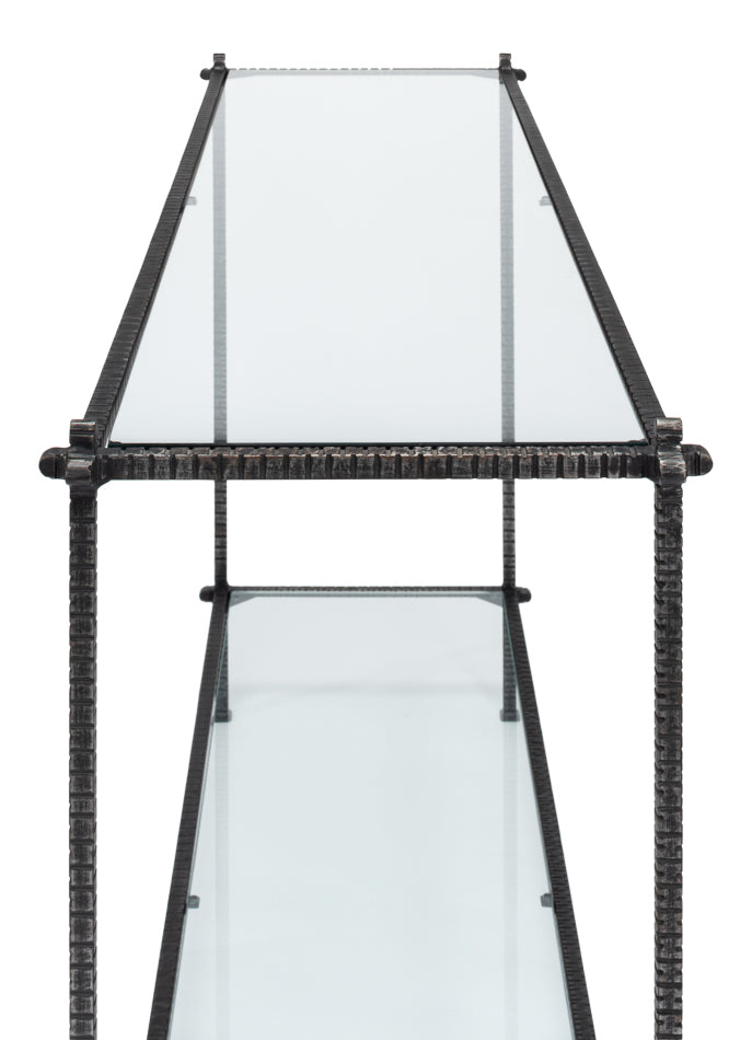Hand Chased Iron Console Tble, Glass Top by Sarreid Ltd - view 12