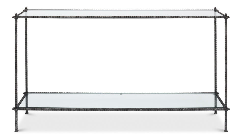 Hand Chased Iron Console Tble, Glass Top by Sarreid Ltd - view 2