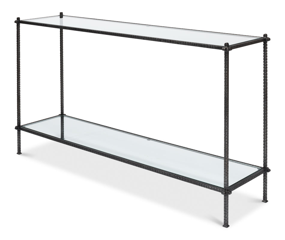 Hand Chased Iron Console Tble, Glass Top by Sarreid Ltd - view 3