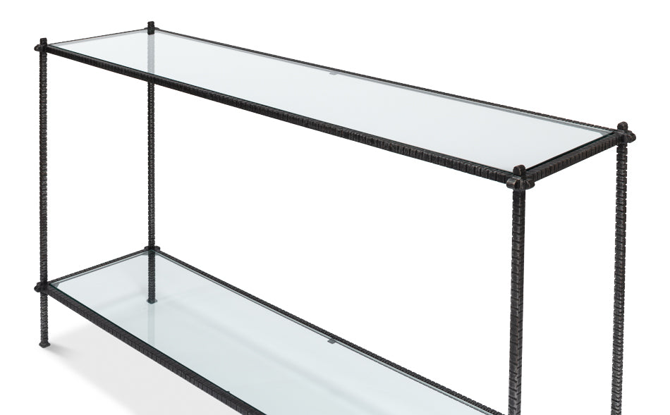 Hand Chased Iron Console Tble, Glass Top by Sarreid Ltd - view 4