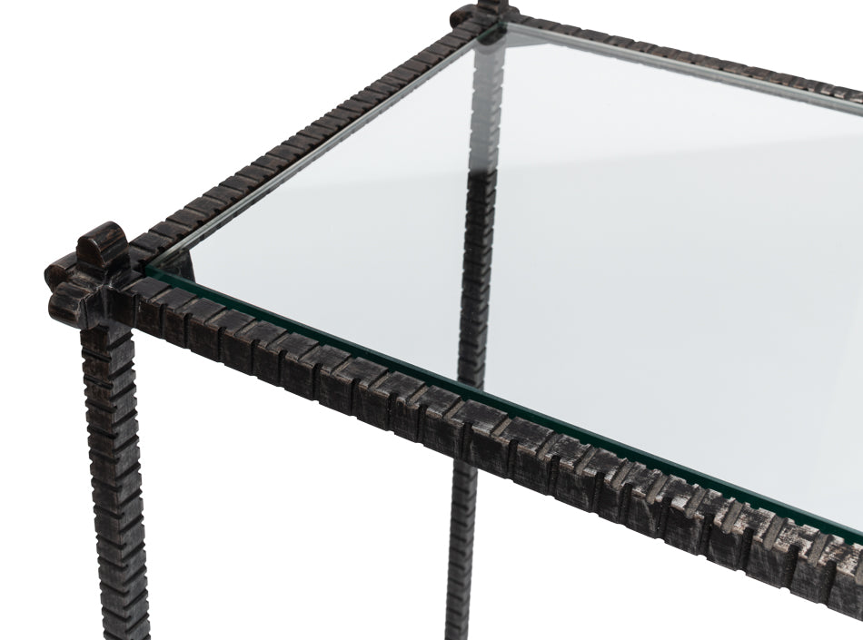 Hand Chased Iron Console Tble, Glass Top by Sarreid Ltd - view 6