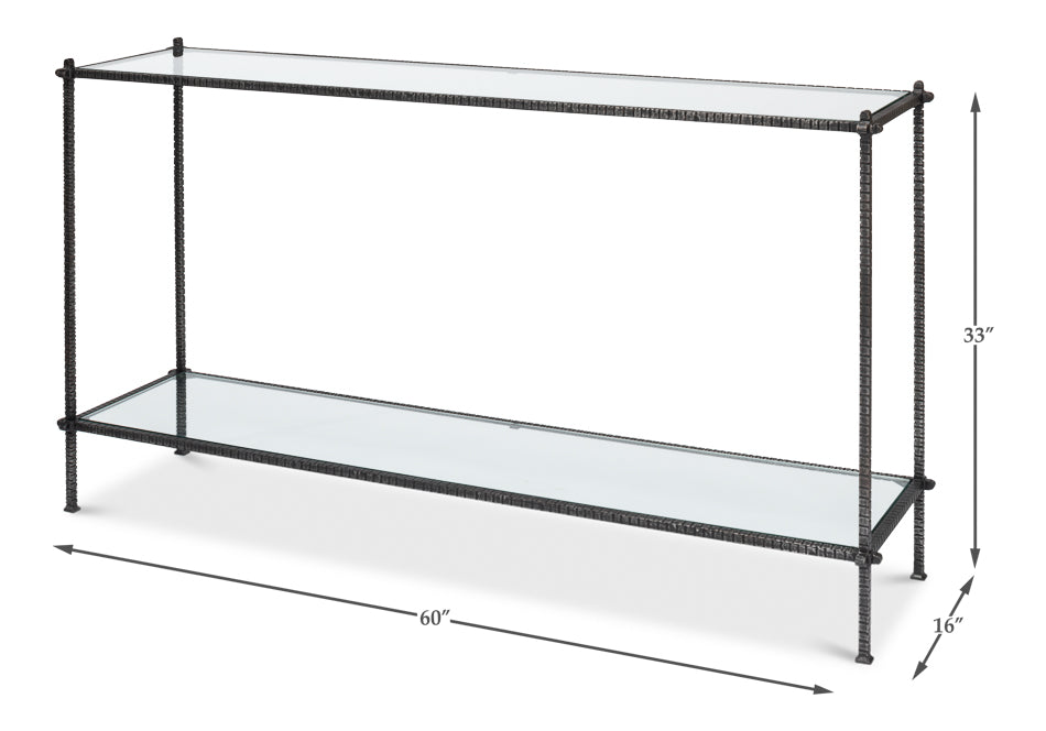 Hand Chased Iron Console Tble, Glass Top by Sarreid Ltd - view 5