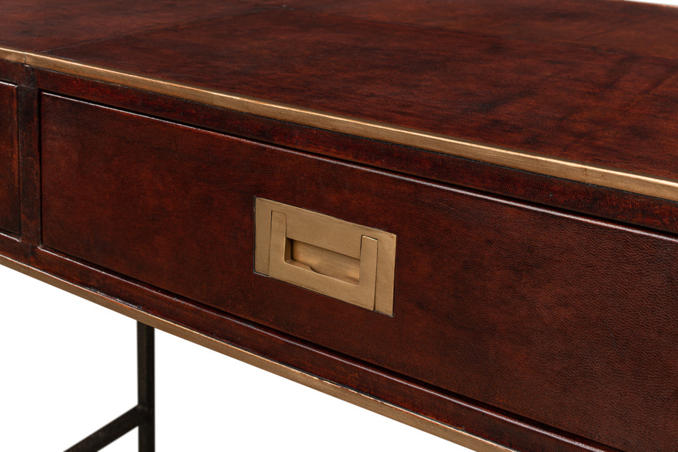 Old Brown Leather Desk by Sarreid Ltd - view 10