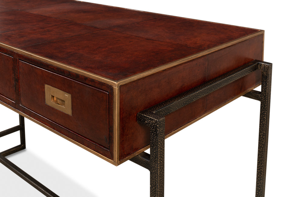 Old Brown Leather Desk by Sarreid Ltd - view 11