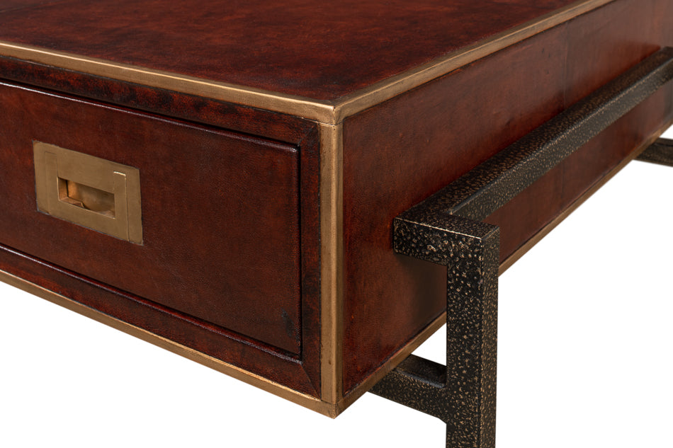 Old Brown Leather Desk by Sarreid Ltd - view 12