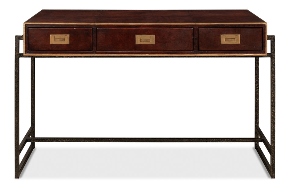 Old Brown Leather Desk by Sarreid Ltd - view 2