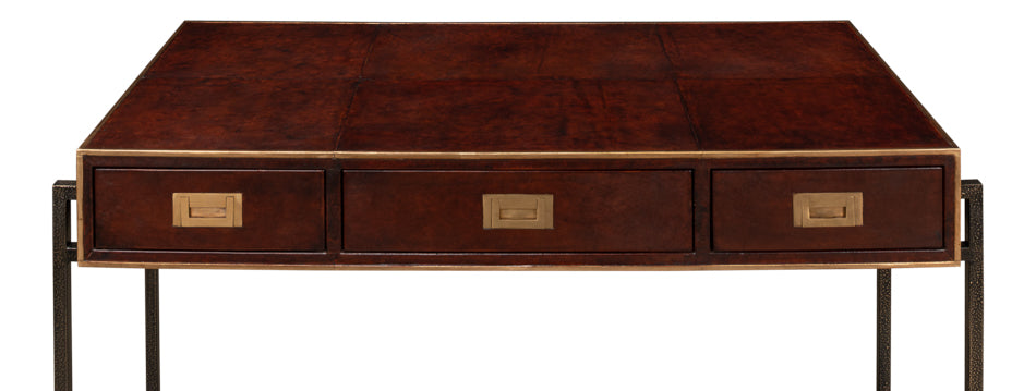 Old Brown Leather Desk by Sarreid Ltd - view 4