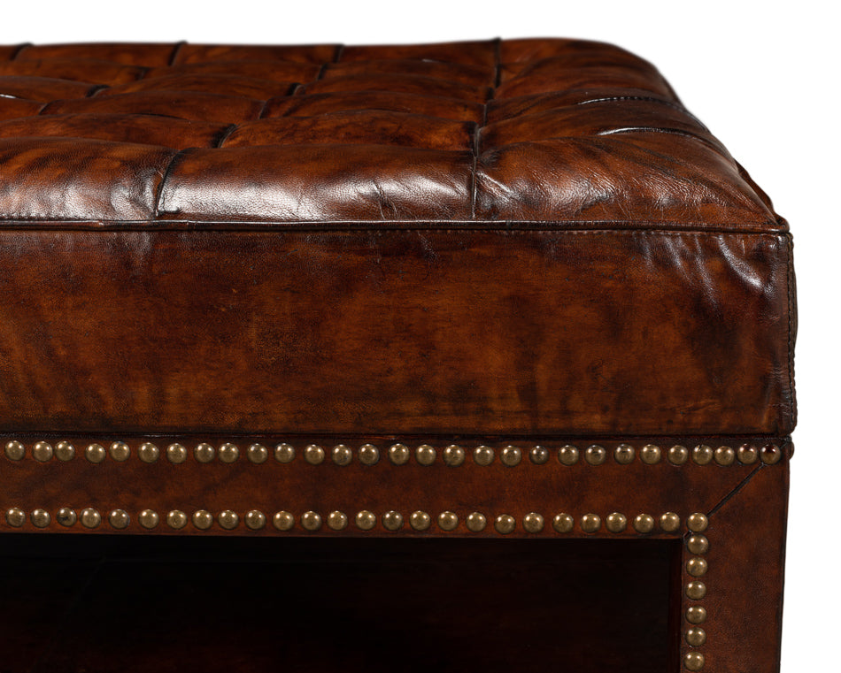 Vintage Tufted Ottoman by Sarreid Ltd - view 9