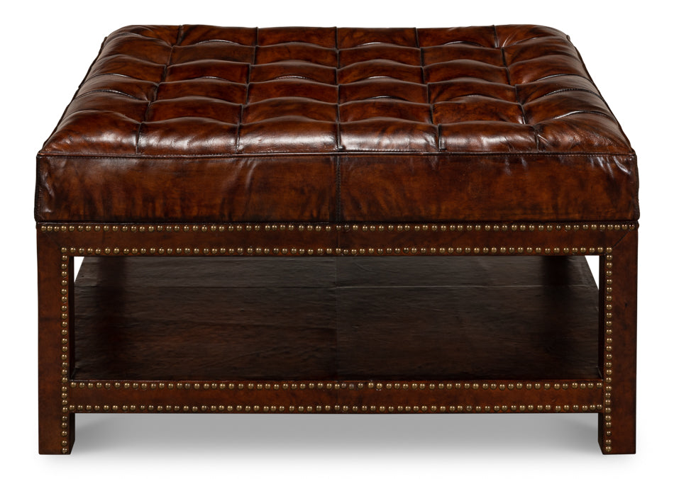 Vintage Tufted Ottoman by Sarreid Ltd - view 2