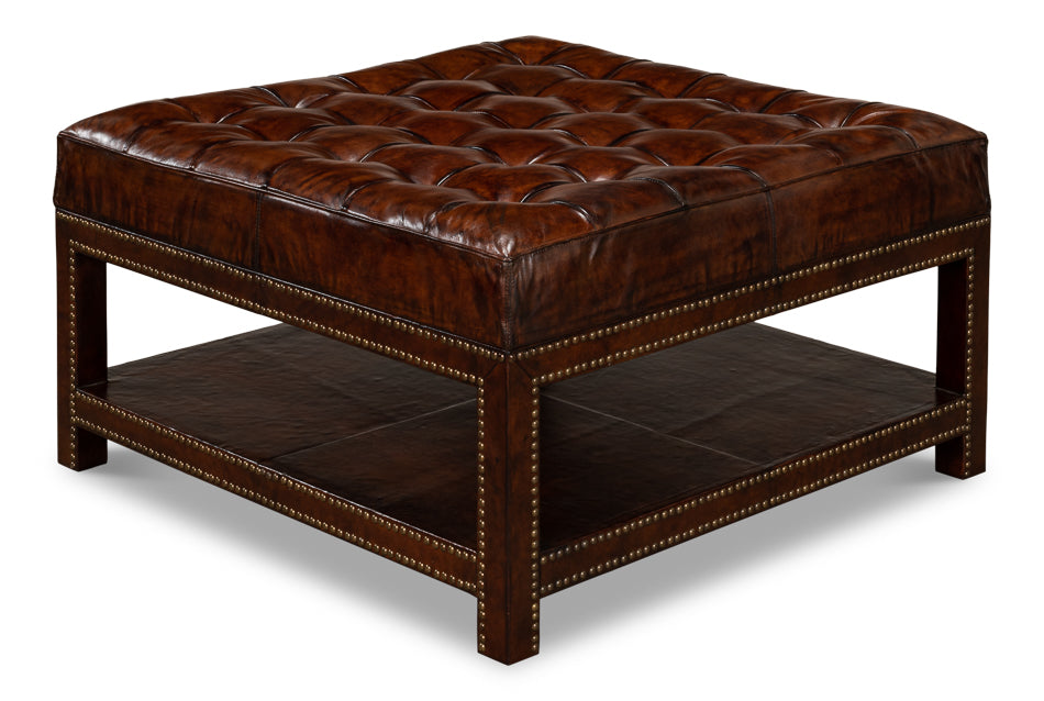 Vintage Tufted Ottoman by Sarreid Ltd - view 3