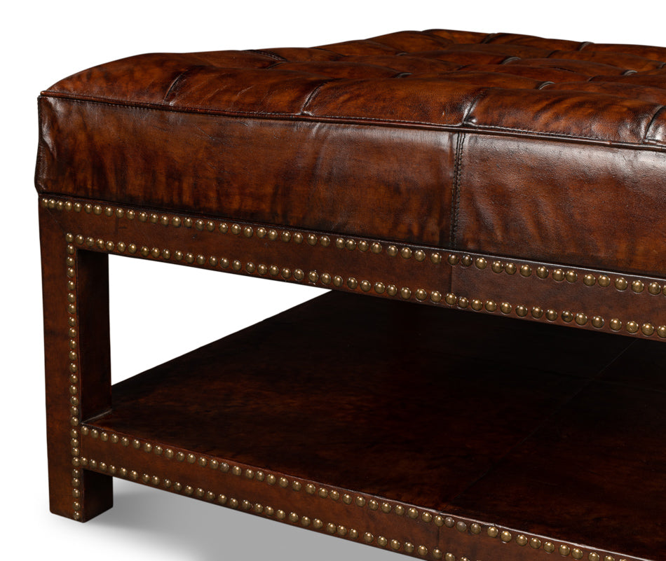 Vintage Tufted Ottoman by Sarreid Ltd - view 7