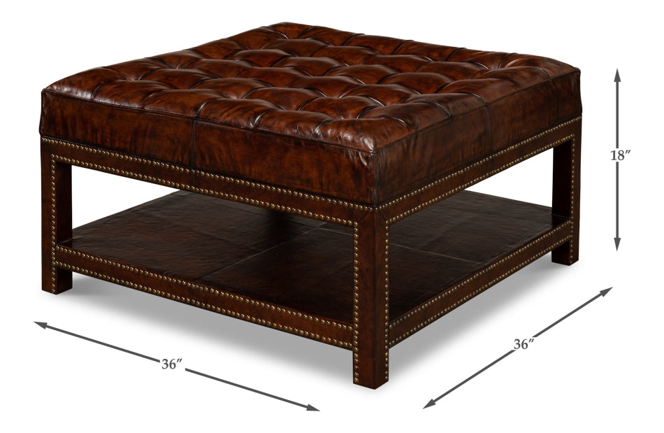 Vintage Tufted Ottoman by Sarreid Ltd - view 6