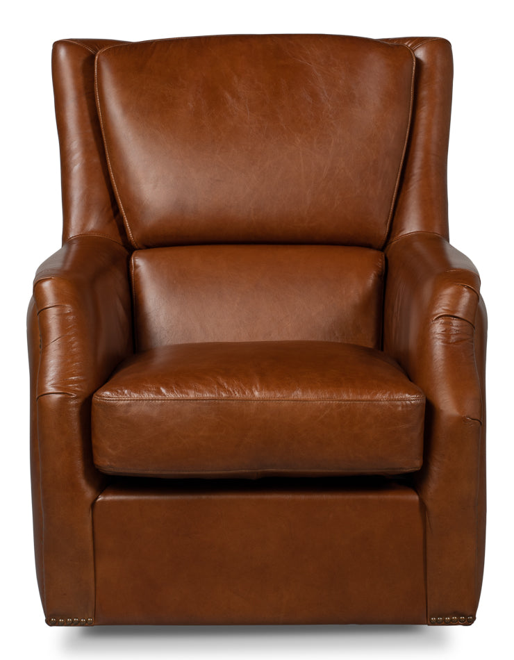 Baker Leather Swivel Chair,Havana Lthr by Sarreid Ltd - view 2