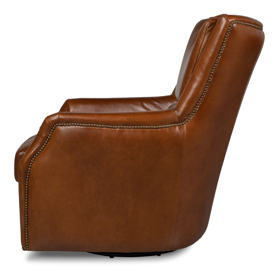 Baker Leather Swivel Chair,Havana Lthr by Sarreid Ltd - view 3