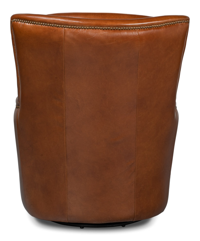 Baker Leather Swivel Chair,Havana Lthr by Sarreid Ltd - view 4