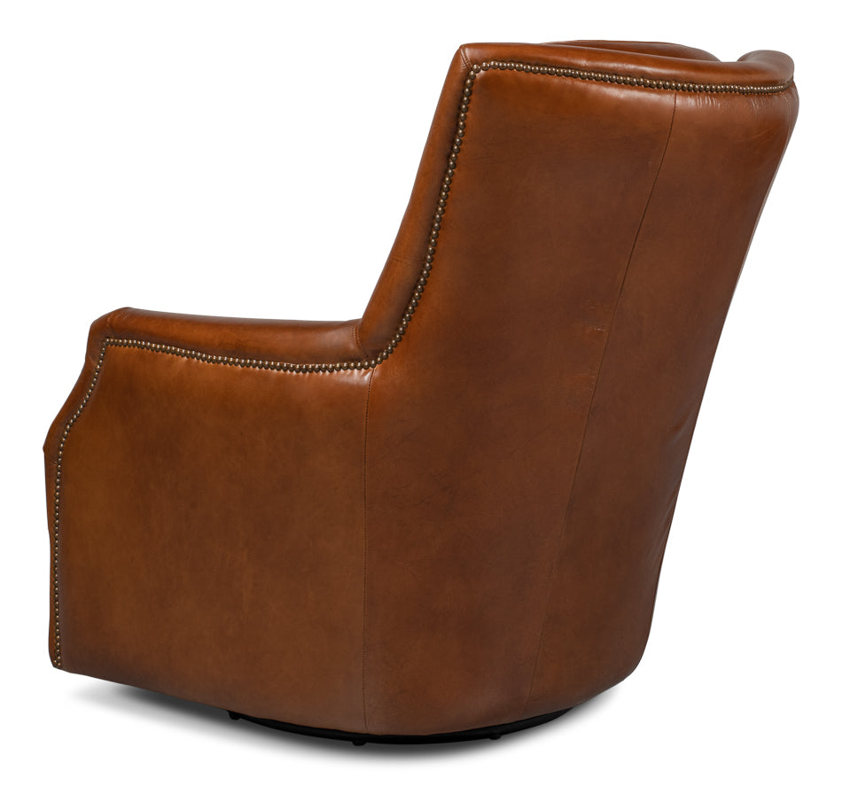 Baker Leather Swivel Chair,Havana Lthr by Sarreid Ltd - view 5