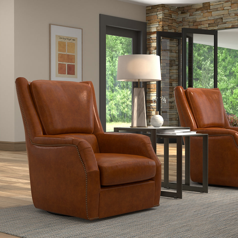Baker Leather Swivel Chair,Havana Lthr by Sarreid Ltd - view 12