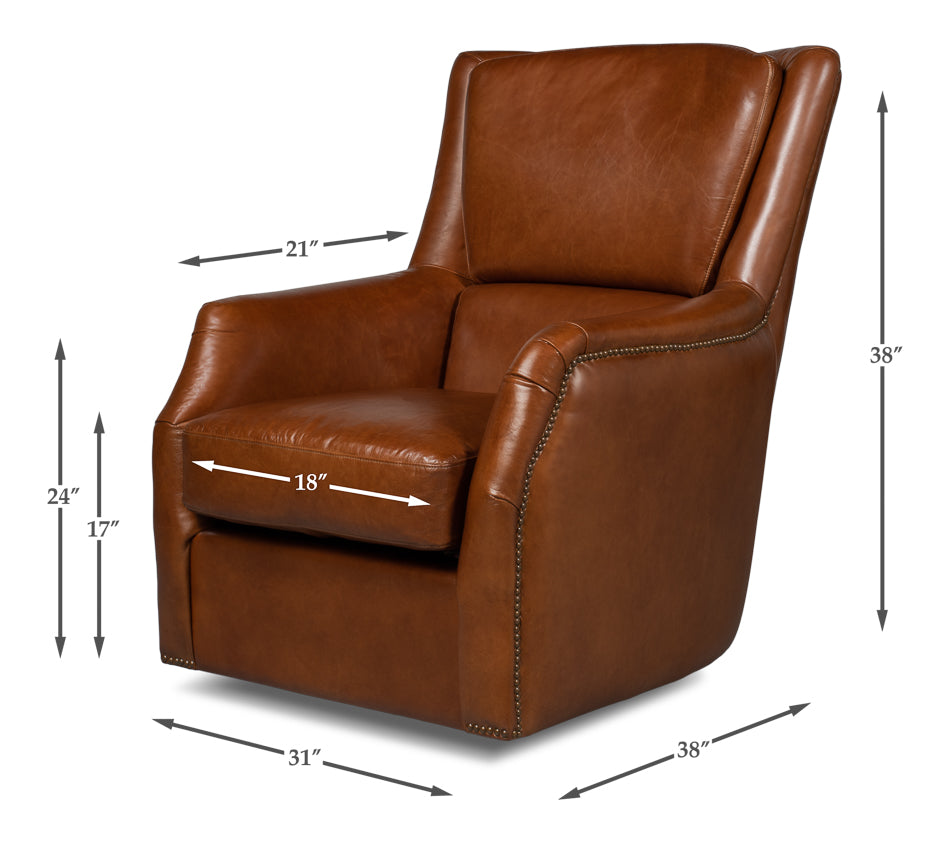 Baker Leather Swivel Chair,Havana Lthr by Sarreid Ltd - view 6