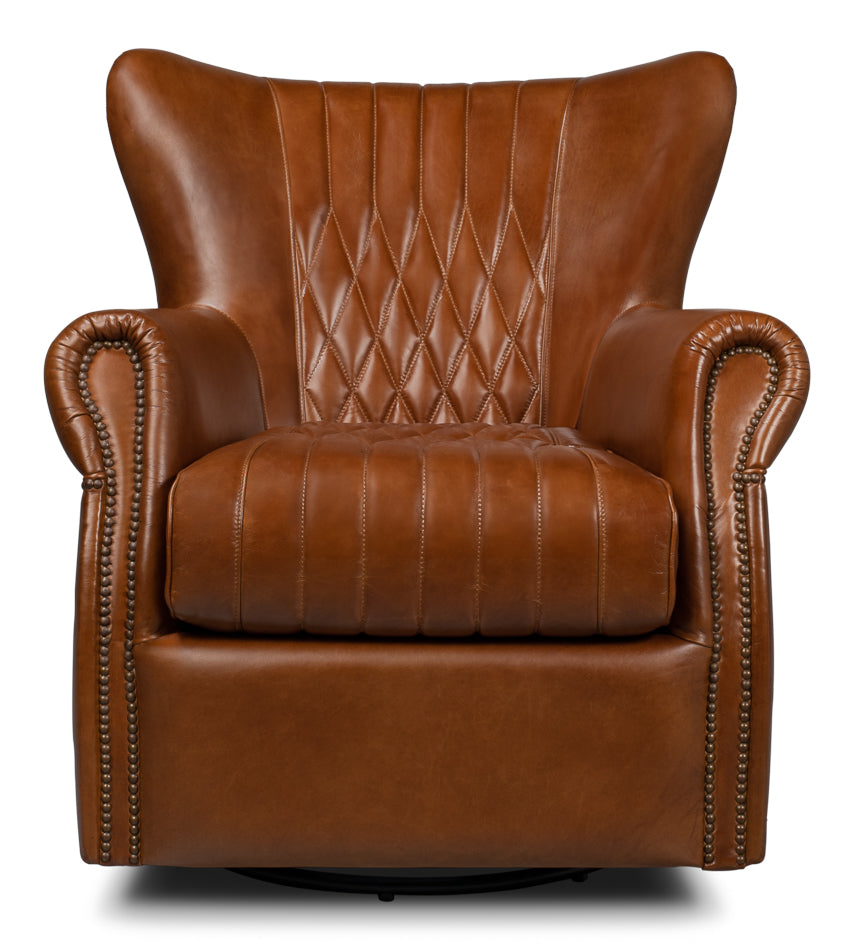 Bugatti Leather Swivel Chair by Sarreid Ltd - view 2