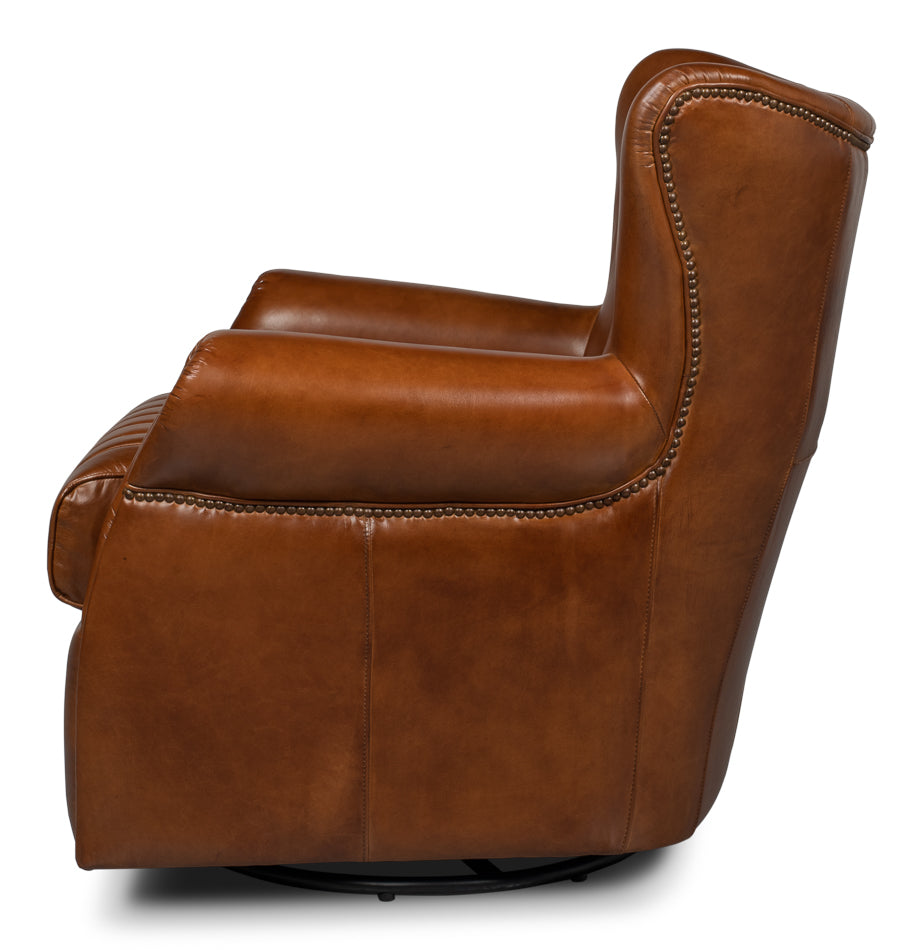 Bugatti Leather Swivel Chair by Sarreid Ltd - view 3