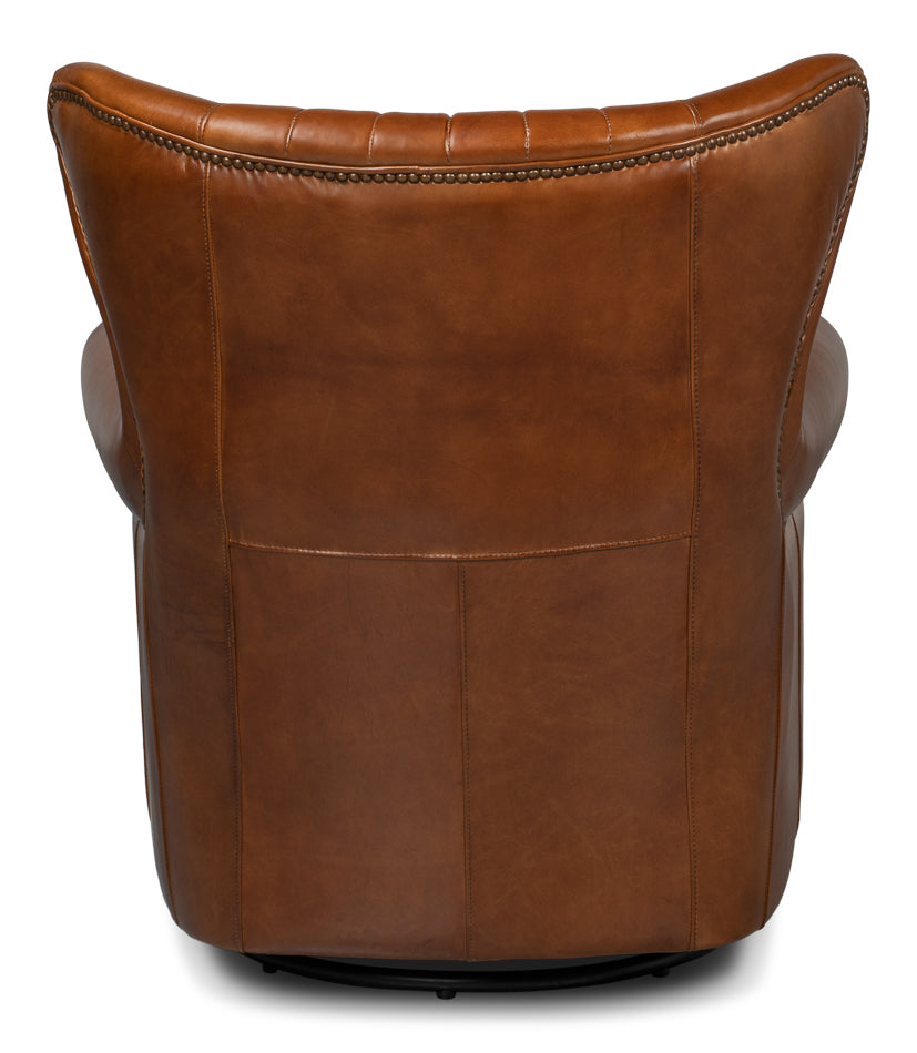Bugatti Leather Swivel Chair by Sarreid Ltd - view 4
