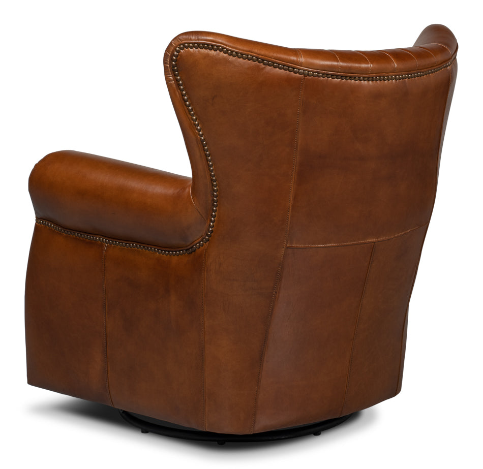 Bugatti Leather Swivel Chair by Sarreid Ltd - view 5