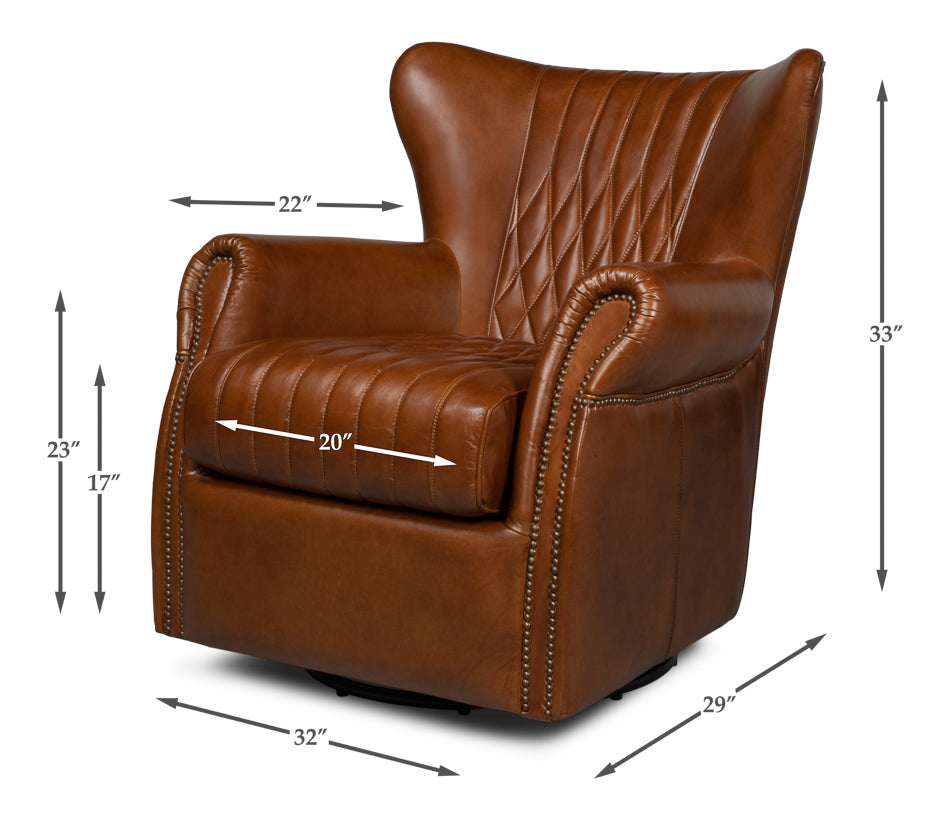 Bugatti Leather Swivel Chair by Sarreid Ltd - view 6