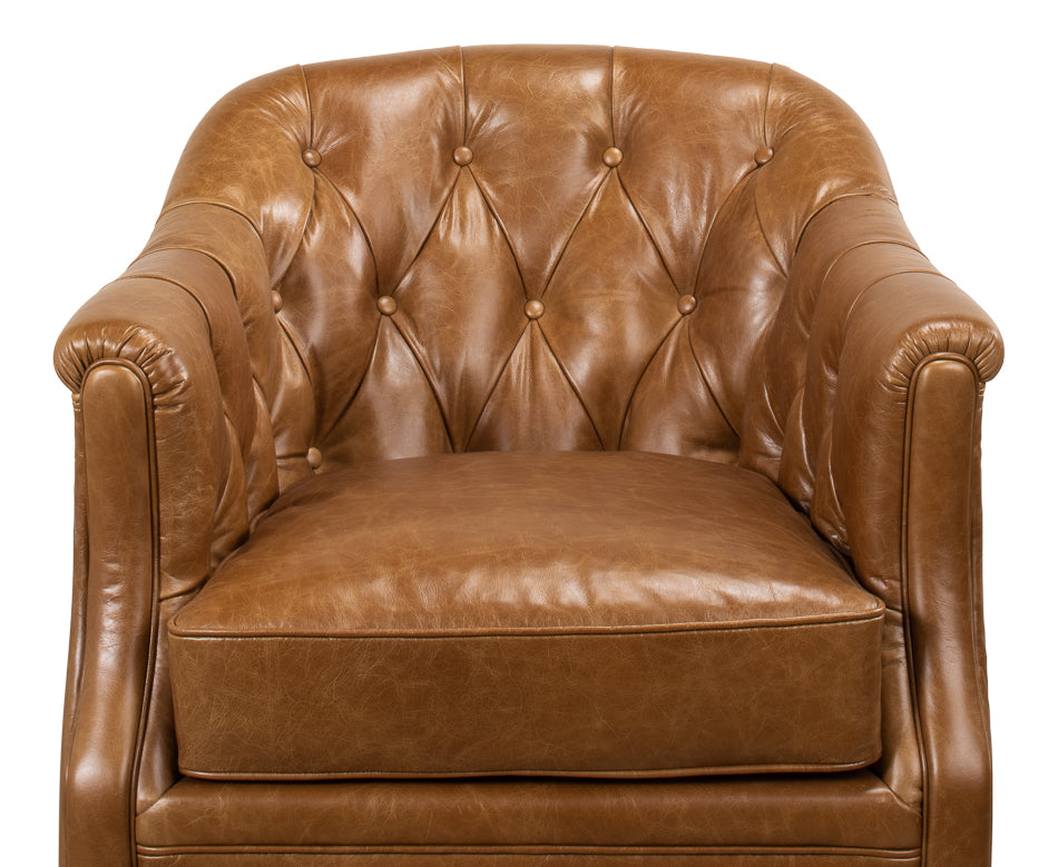 Coolidge Leather Swivel Chair, Cuba Brn by Sarreid Ltd - view 8