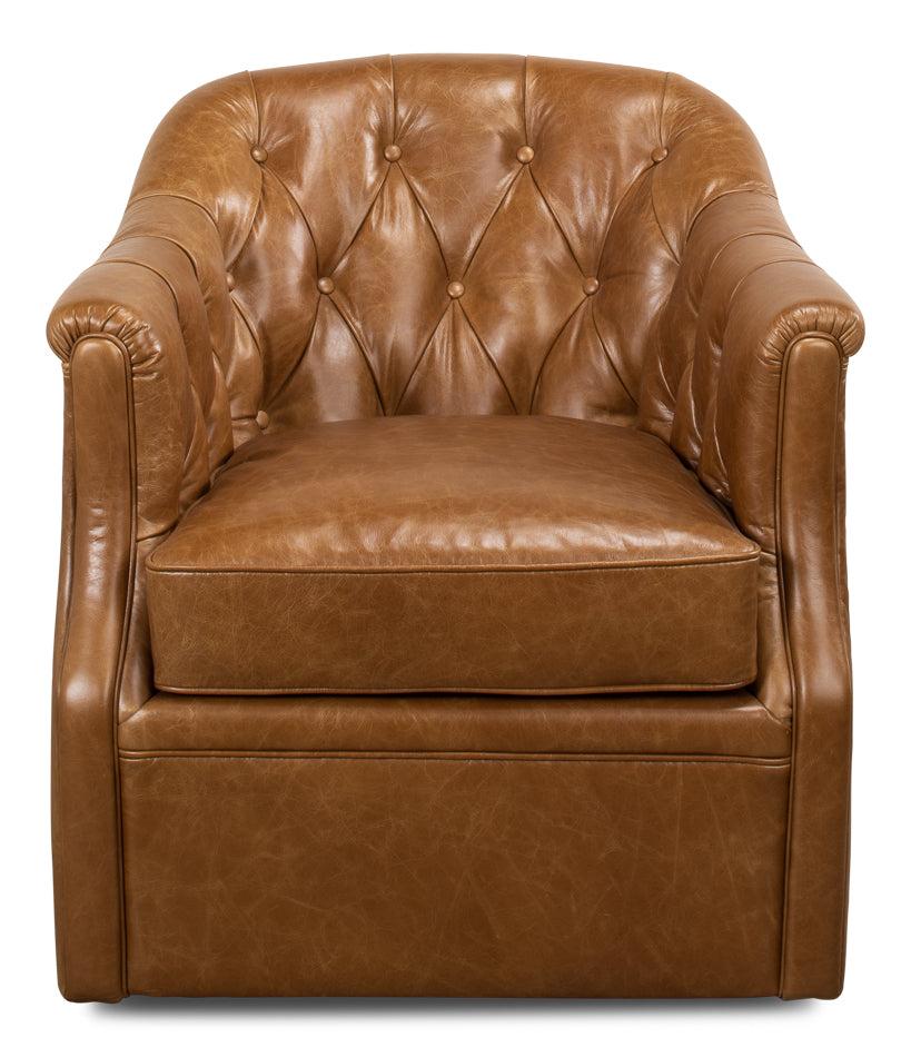 Coolidge Leather Swivel Chair, Cuba Brn by Sarreid Ltd - view 2
