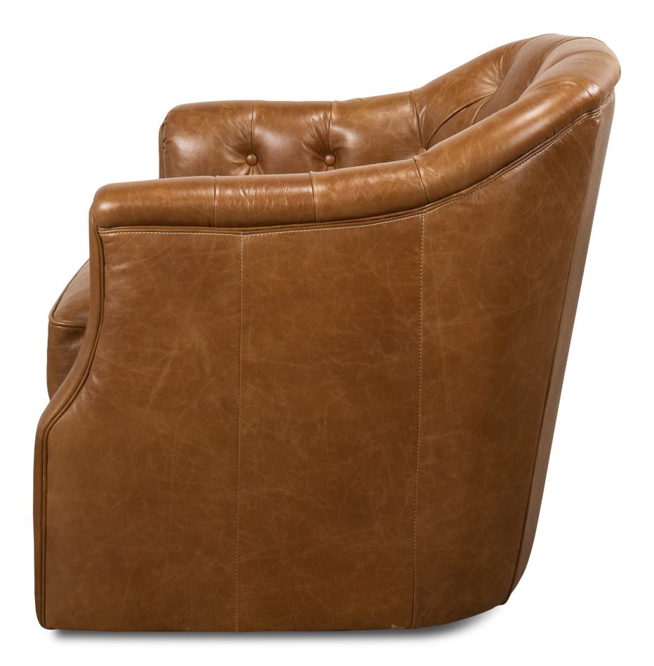 Coolidge Leather Swivel Chair, Cuba Brn by Sarreid Ltd - view 3