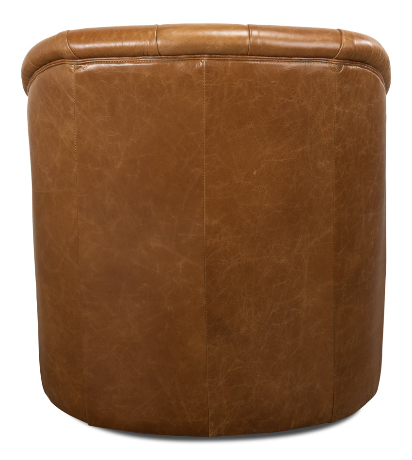 Coolidge Leather Swivel Chair, Cuba Brn by Sarreid Ltd - view 4